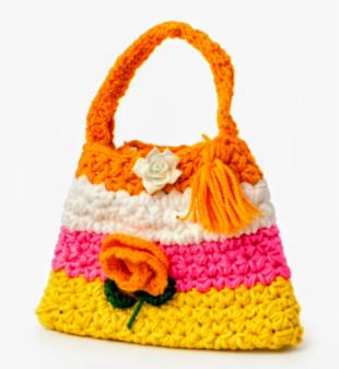 Colorful Striped Crochet Handbag – Handmade Floral Boho Purse