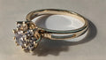 Crystal Cluster Halo Ring – Gold-Tone Diamond-Style Statement Ring size 8