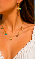 Colorful Starfish Jewelry Set – Gold Beach Necklace & Matching Earrings