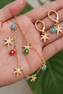 Colorful Starfish Jewelry Set – Gold Beach Necklace & Matching Earrings