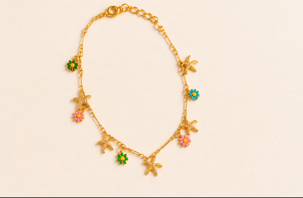 Colorful Starfish Jewelry Set – Gold Beach Necklace & Matching Earrings