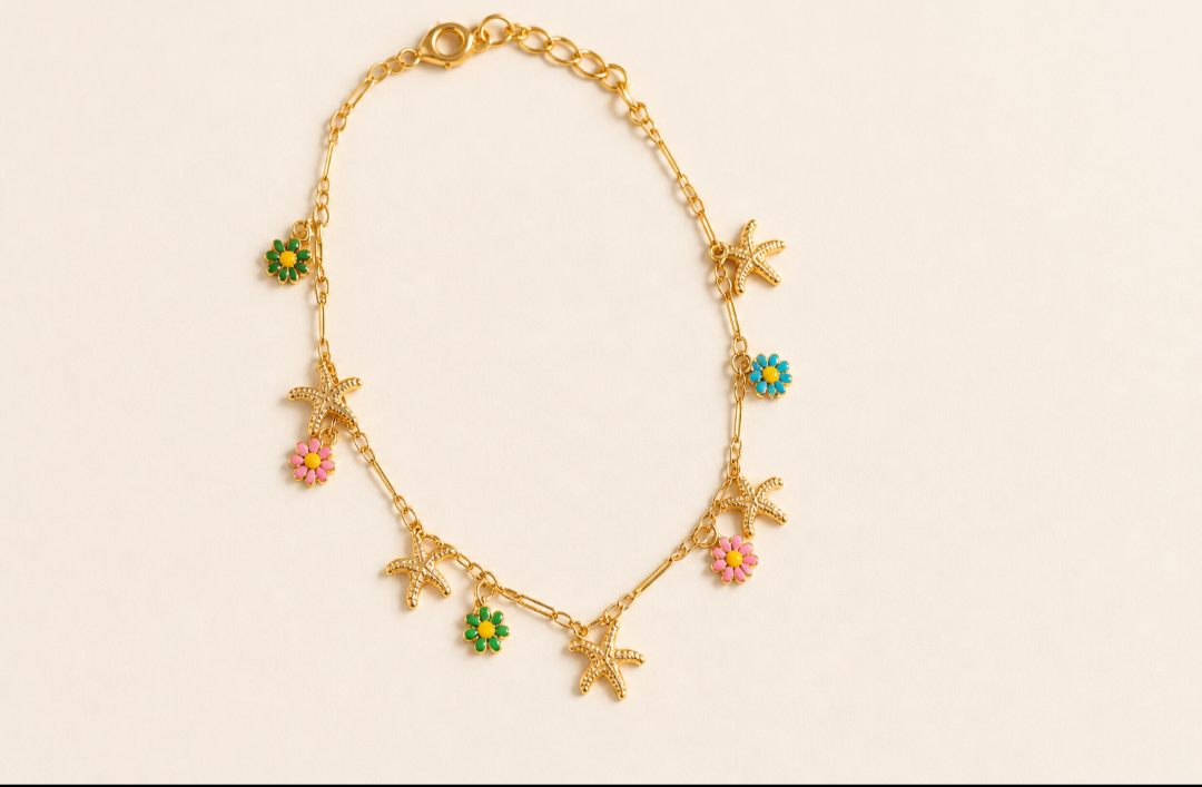 Colorful Starfish Jewelry Set – Gold Beach Necklace & Matching Earrings