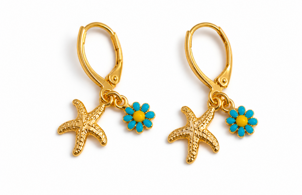 Colorful Starfish Jewelry Set – Gold Beach Necklace & Matching Earrings