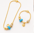 Gold Charm Necklace & Bracelet Set – Blue Stone Jewelry Set