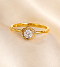 Gold Flower Ring – Crystal Center Floral Statement Ring size 8
