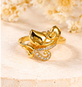 Gold Heart Bow Ring – Gold-Plated Crystal Accent Romantic Ring size 6