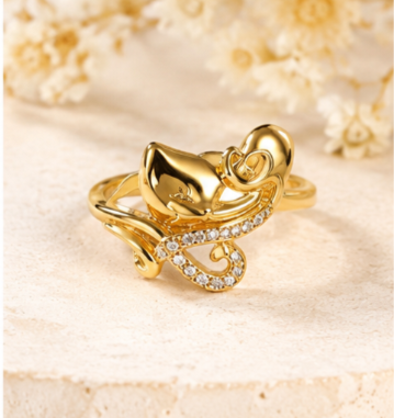 Gold Heart Bow Ring – Gold-Plated Crystal Accent Romantic Ring size 6