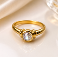 Gold Bezel Solitaire Ring – Crystal Clear Stone with Knot Detail size 6
