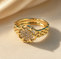 Gold Bloom Crystal Ring – Floral Crystal Cluster Statement Ring size 9