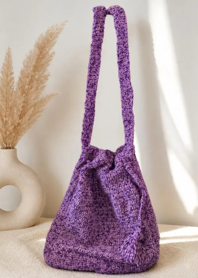 Purple Crochet Crossbody Bag – Handmade Boho Bucket Shoulder Bag