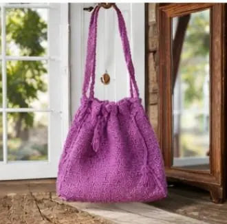 Purple Crochet Crossbody Bag – Handmade Boho Bucket Shoulder Bag