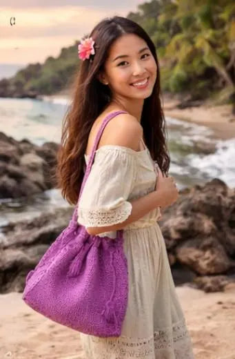Purple Crochet Crossbody Bag – Handmade Boho Bucket Shoulder Bag