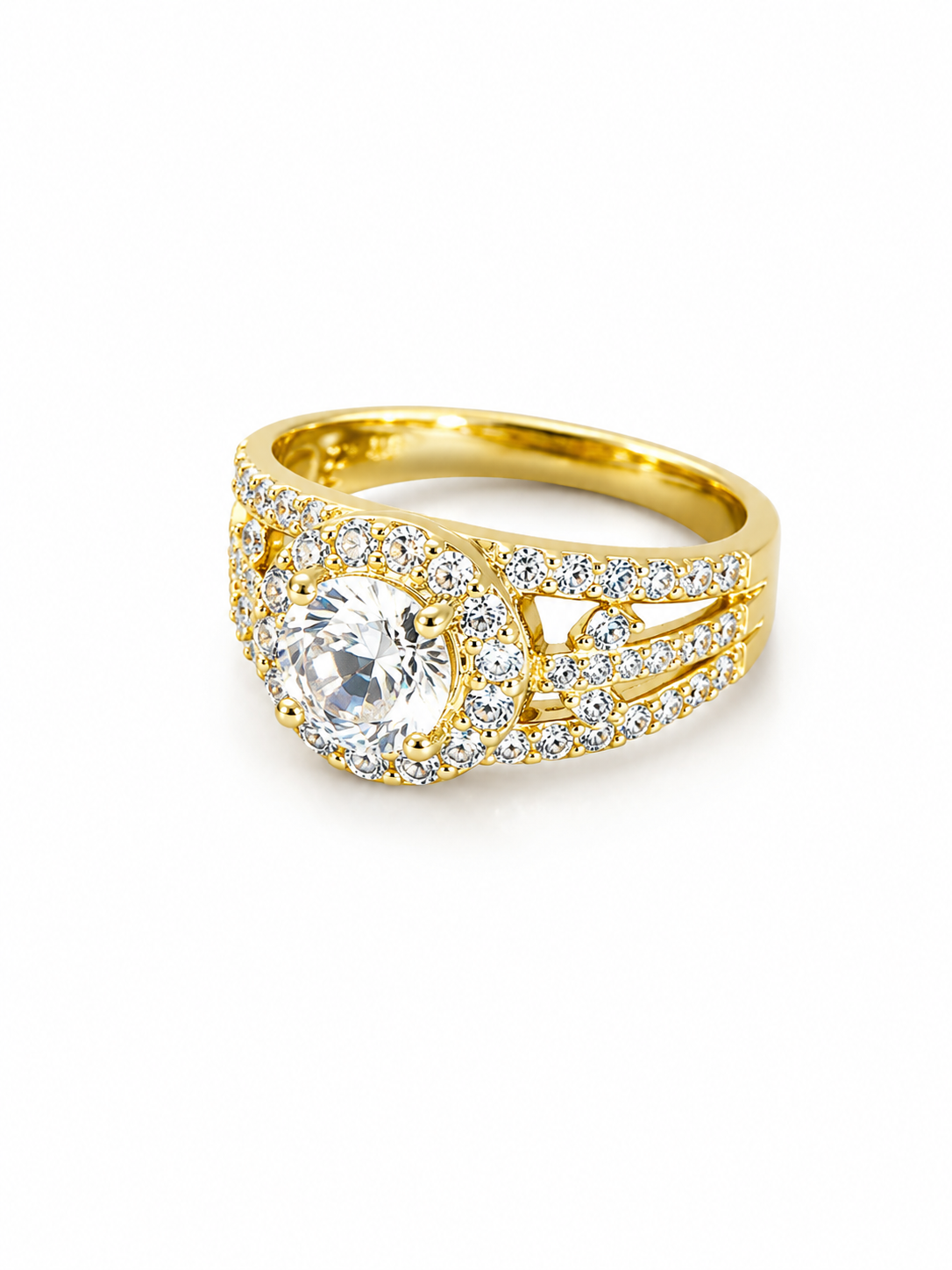Gold Royal Halo Ring – Crystal Center Stone with Sparkling Halo size 8