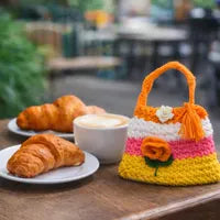 Colorful Striped Crochet Handbag – Handmade Floral Boho Purse