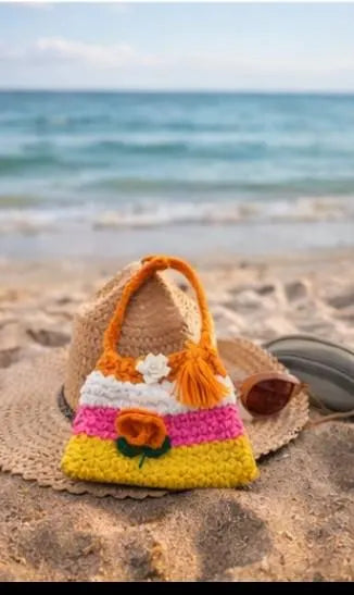 Colorful Striped Crochet Handbag – Handmade Floral Boho Purse