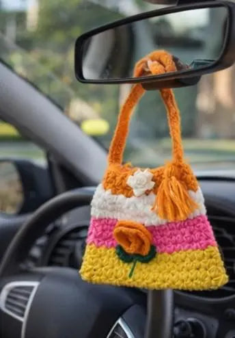 Colorful Striped Crochet Handbag – Handmade Floral Boho Purse