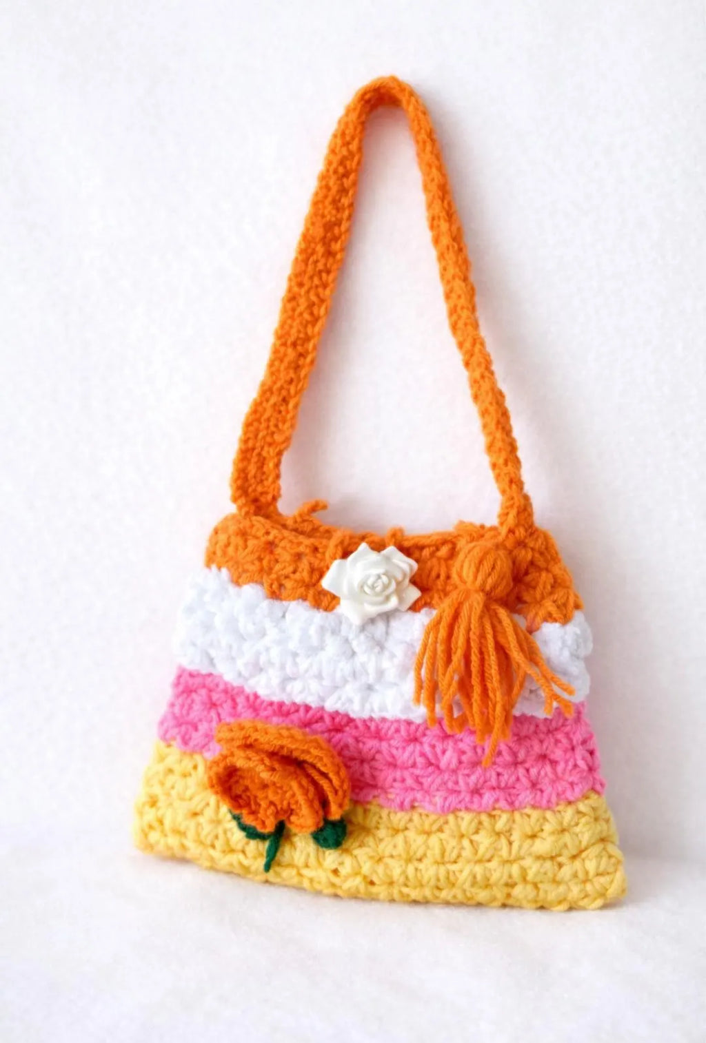 Colorful Striped Crochet Handbag – Handmade Floral Boho Purse